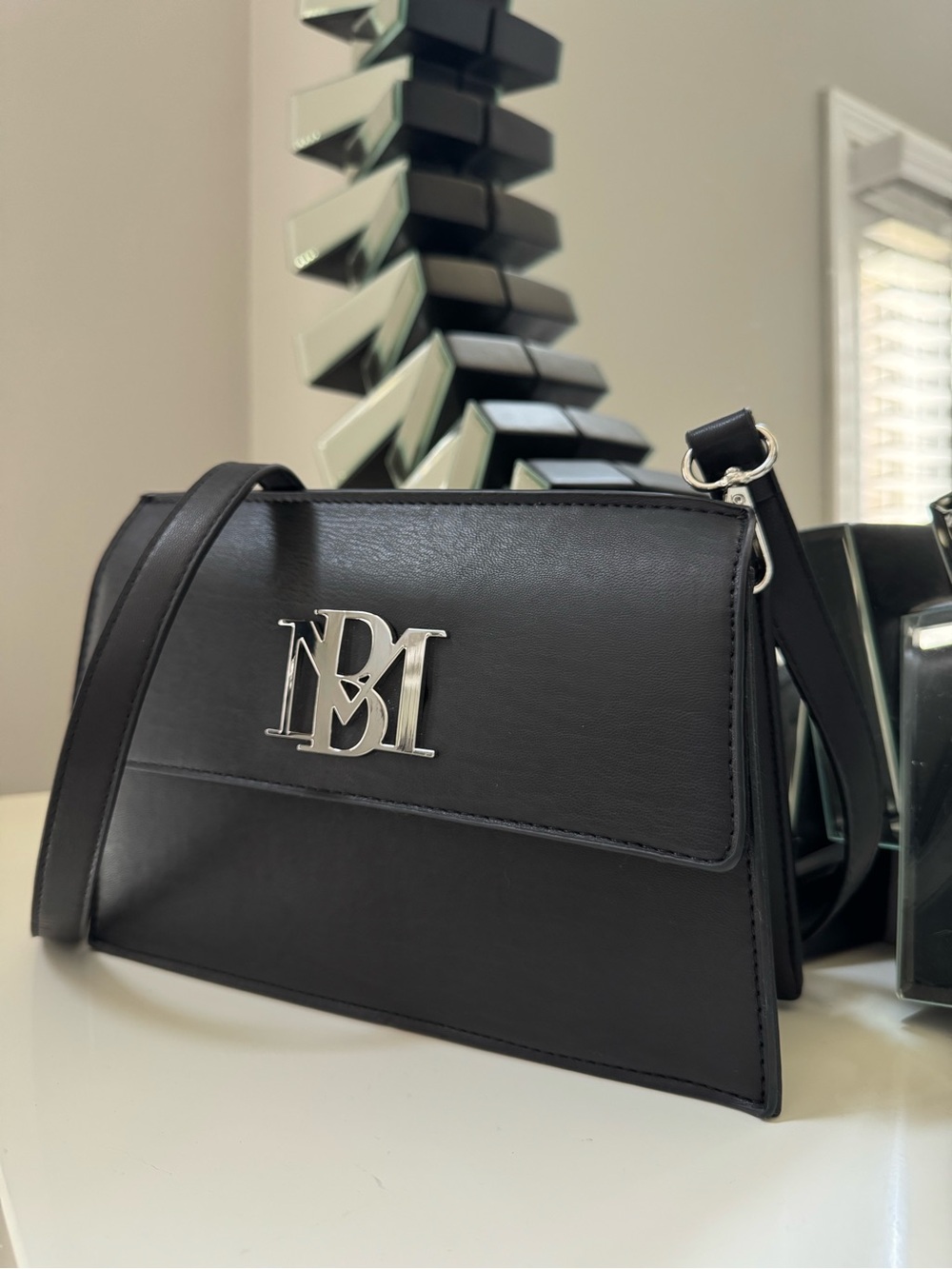 Badgley Mischka Black Crossbody Bag with Silver Logo